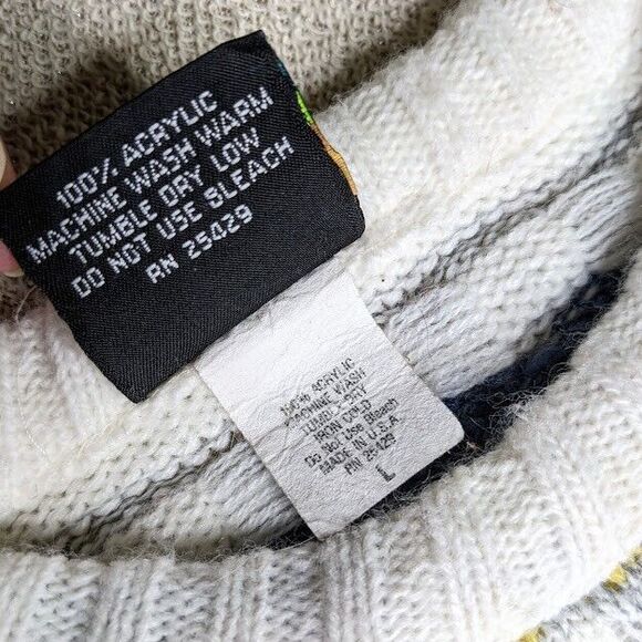 Vintage 1980s Sweater Womens Large Out of Bounds Patterned Dad Knit Crewneck - Picture 4 of 4